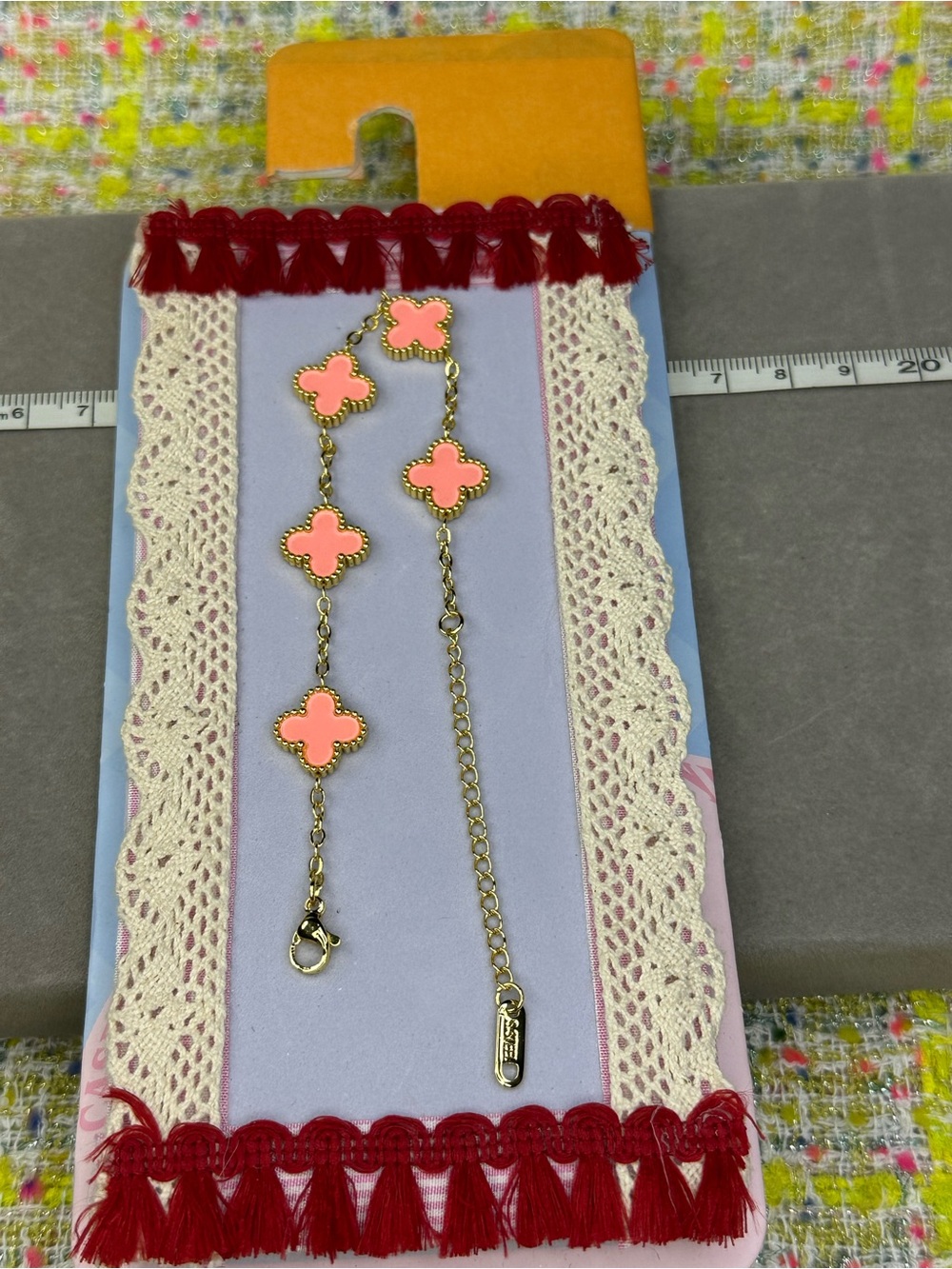 Gold-Tone Pink Clover Link Bracelet - Women Accessories